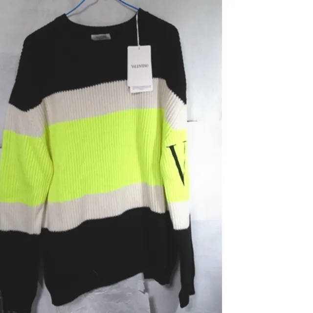 VALENTINO  |Crew Neck Stripes Wool Bi-color Long Sleeves Logo Luxury