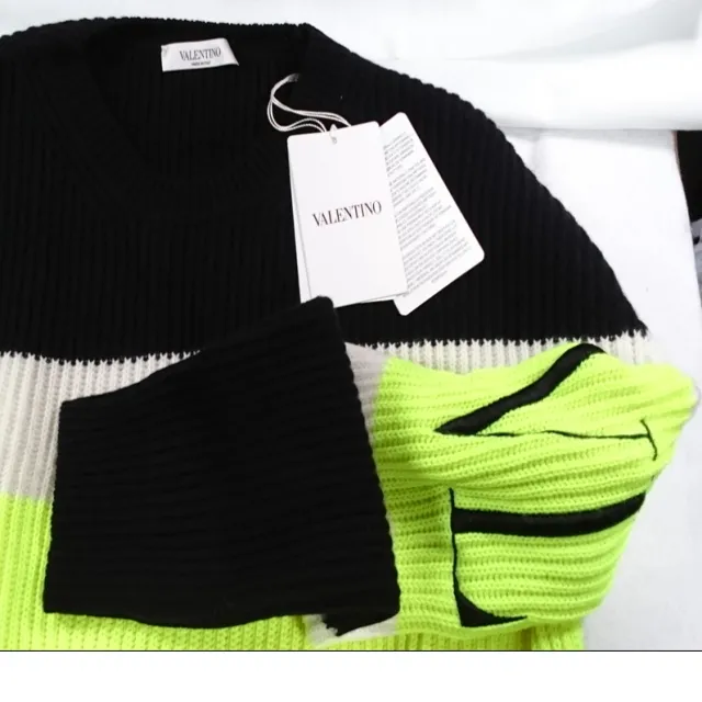 VALENTINO  |Crew Neck Stripes Wool Bi-color Long Sleeves Logo Luxury