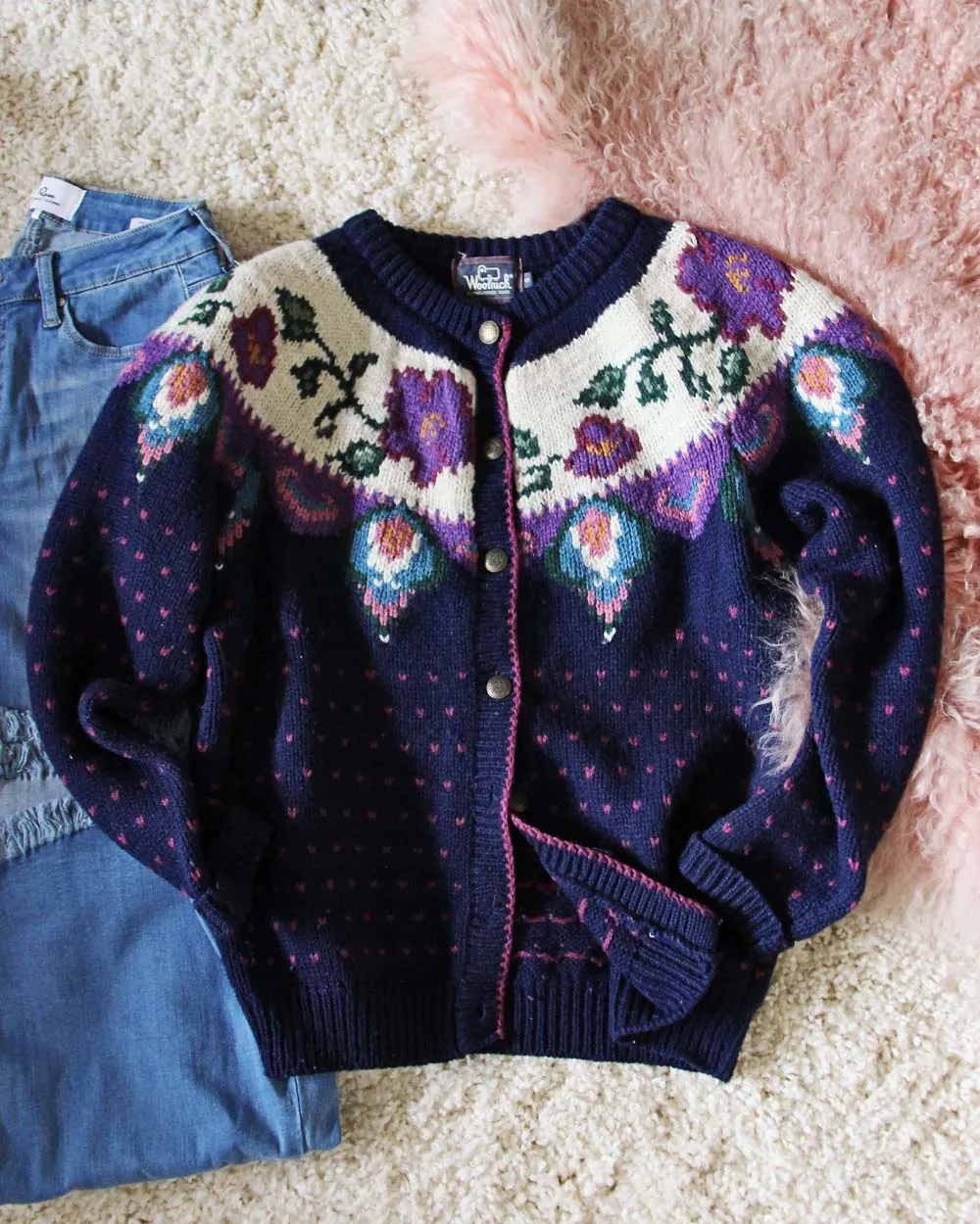 Vintage Heart & Floral Nordic Sweater