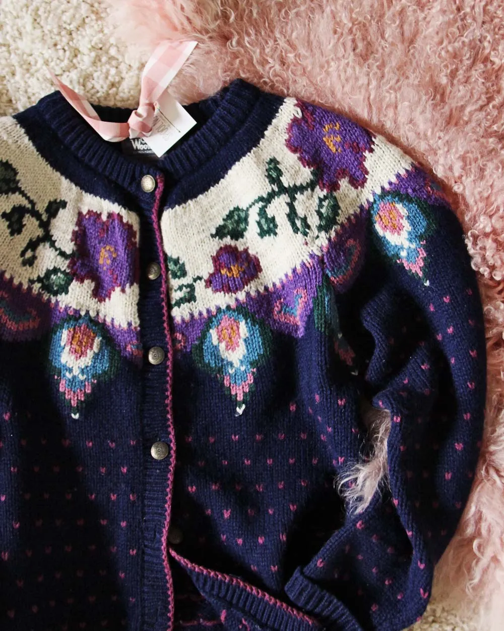 Vintage Heart & Floral Nordic Sweater