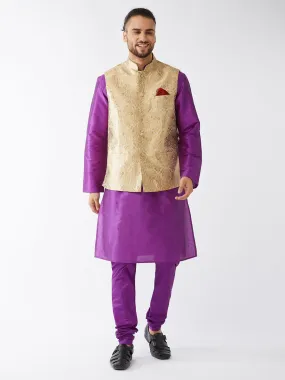 VM By VASTRAMAY Men's Rose Gold Jacquard Jacket With Kurta Pyjama Set