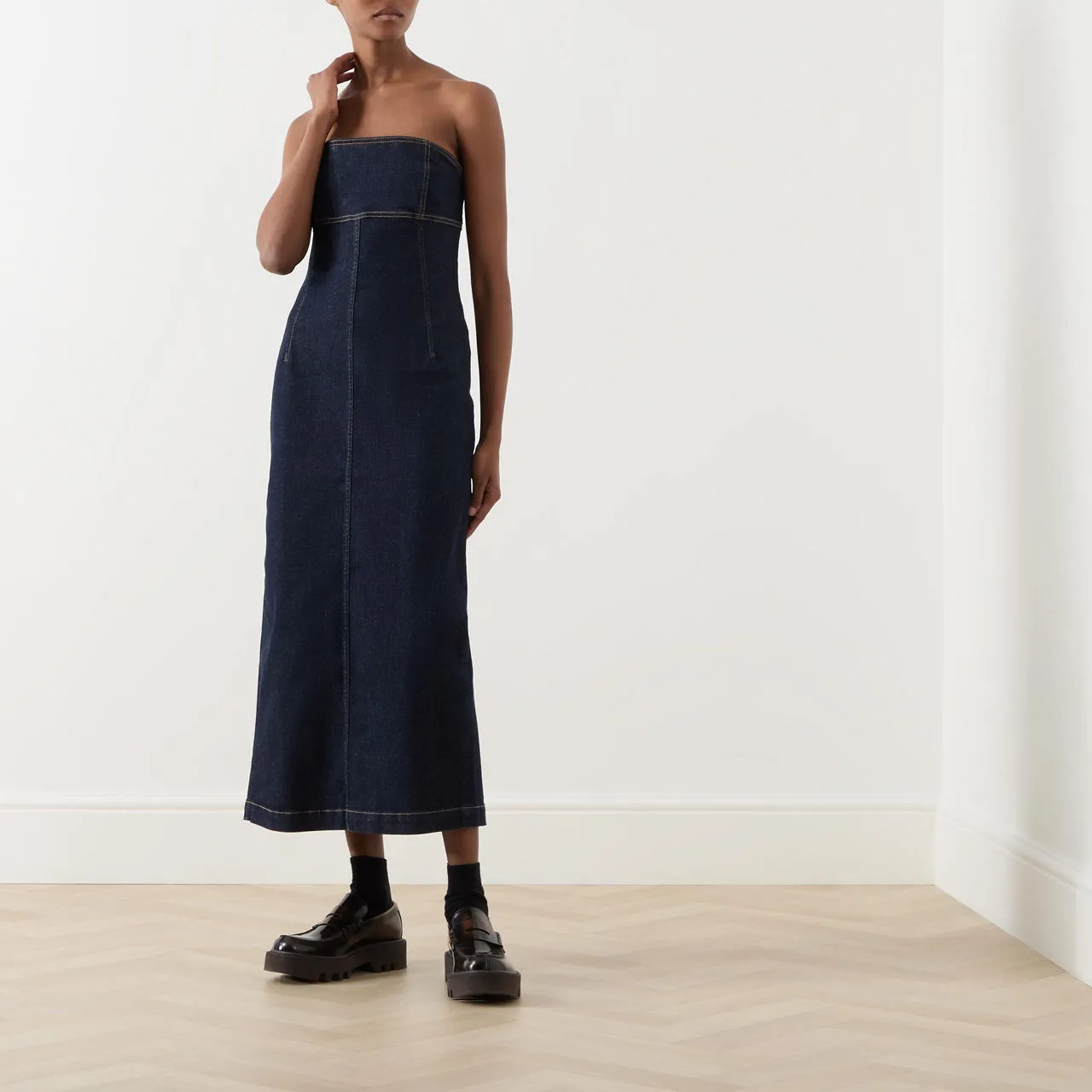 WEEKEND MAX MARA Osol Denim Bustier Dress - Navy