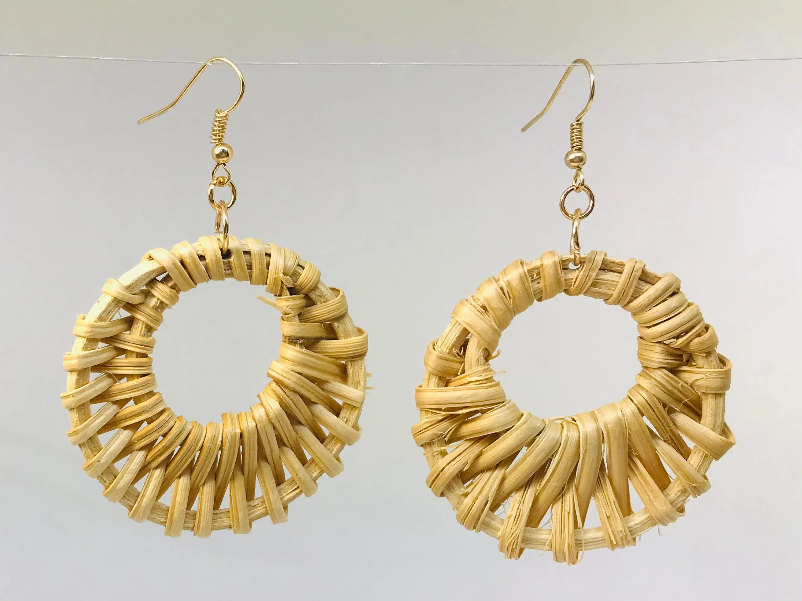 Wicker Hoop Earrings, Rattan earrings