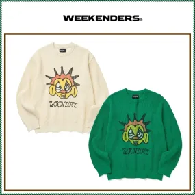 WKNDRS  |Unisex Street Style Long Sleeves Cotton Logo Sweaters