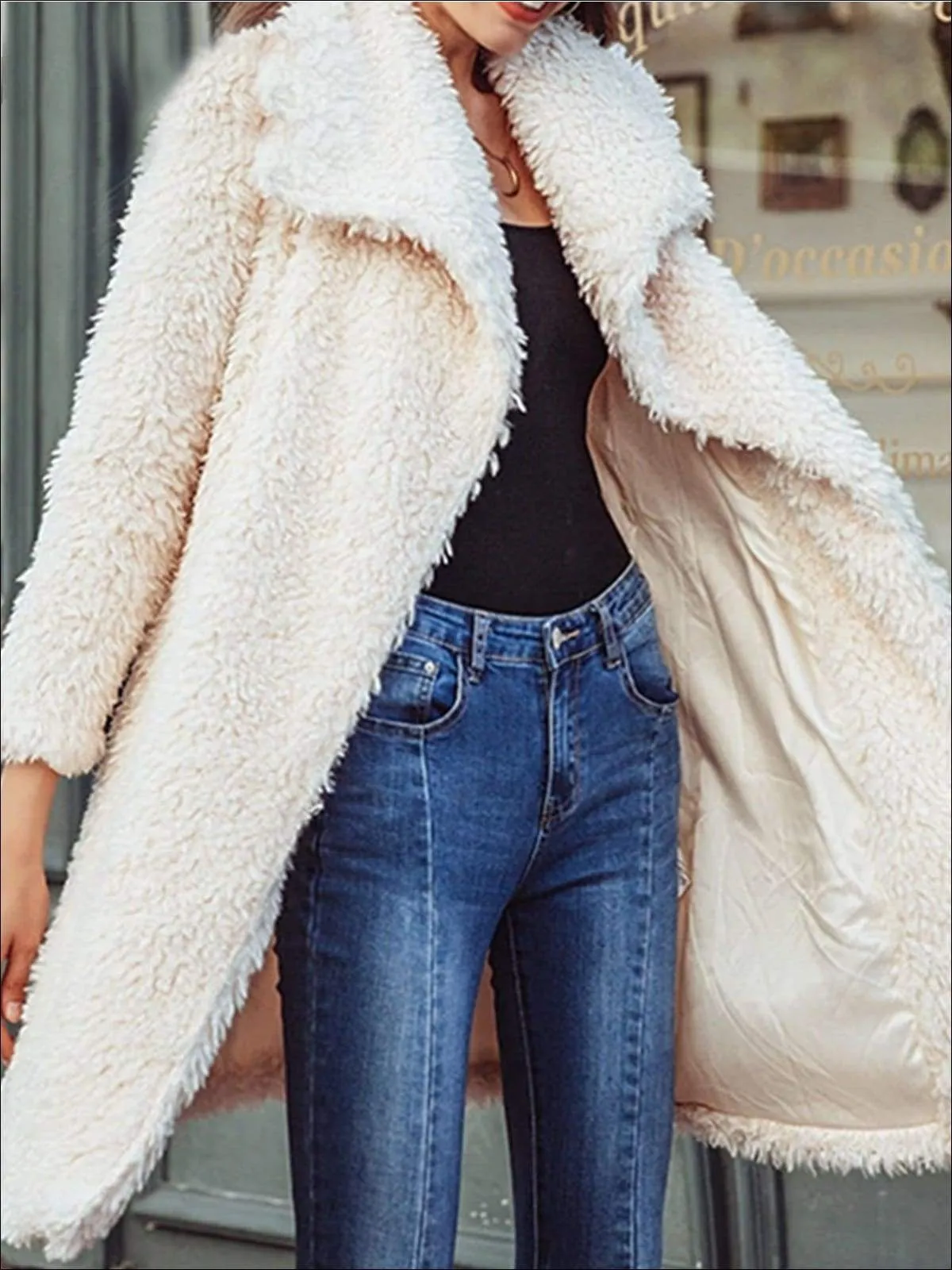 Women's Fashion Turn-Down Collar Faux Fur Coat