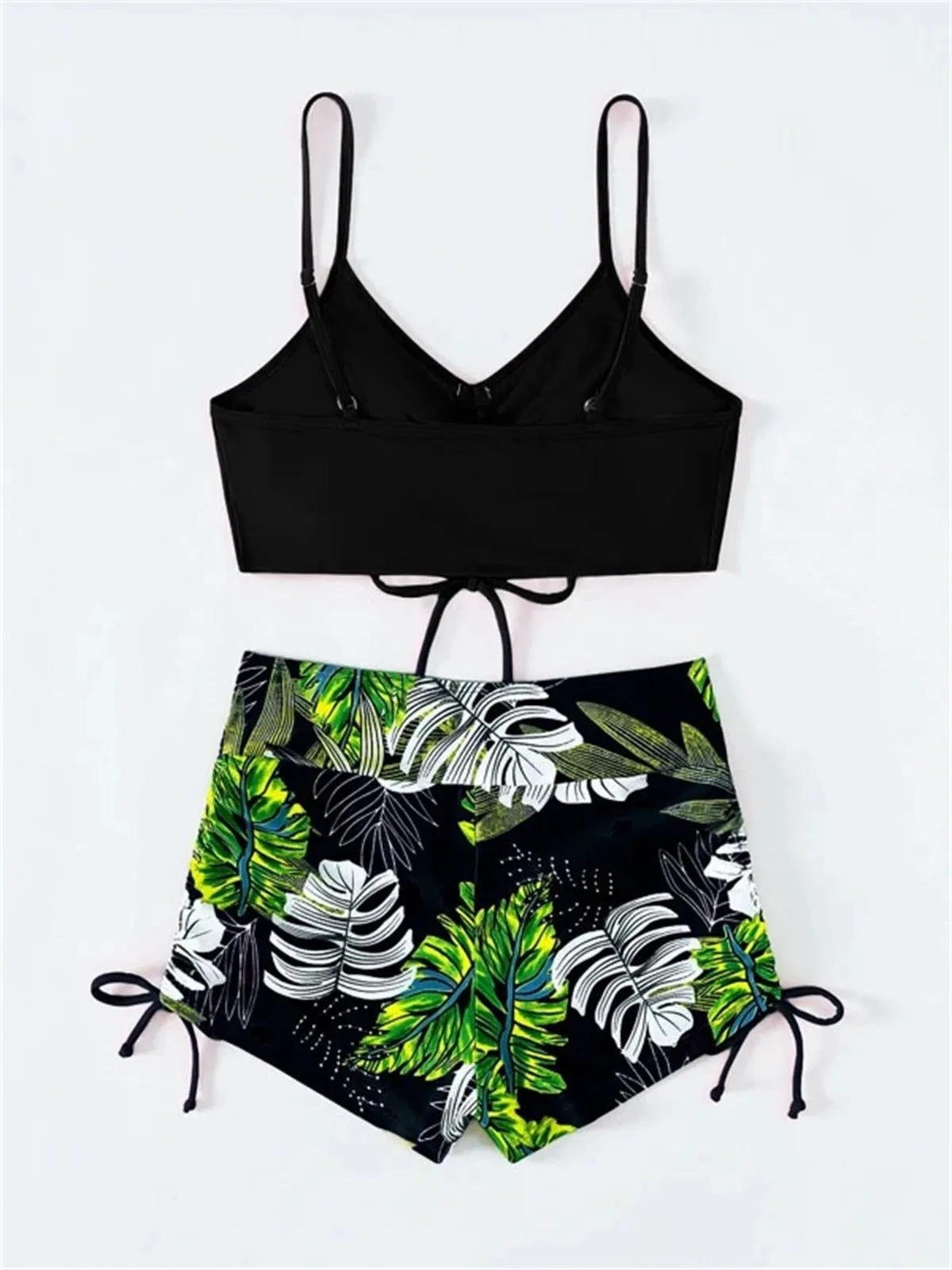 Women's Pleated Push-Up Bra High Waist Panties Two Piece Swimsuit