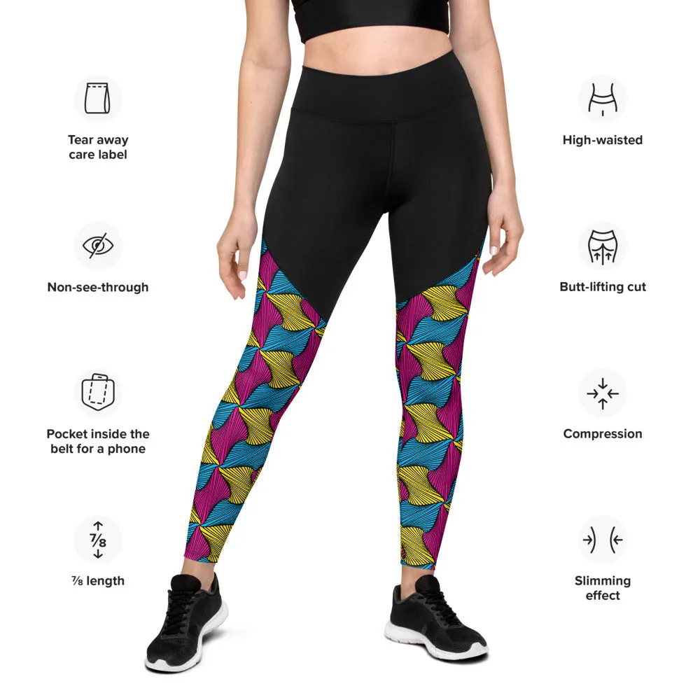 Women's Two Tone Ankara Wax Print High Waist Yoga Pants Workout Leggings For Jiu Jitsu, MMA, No Gi & Wrestling 001