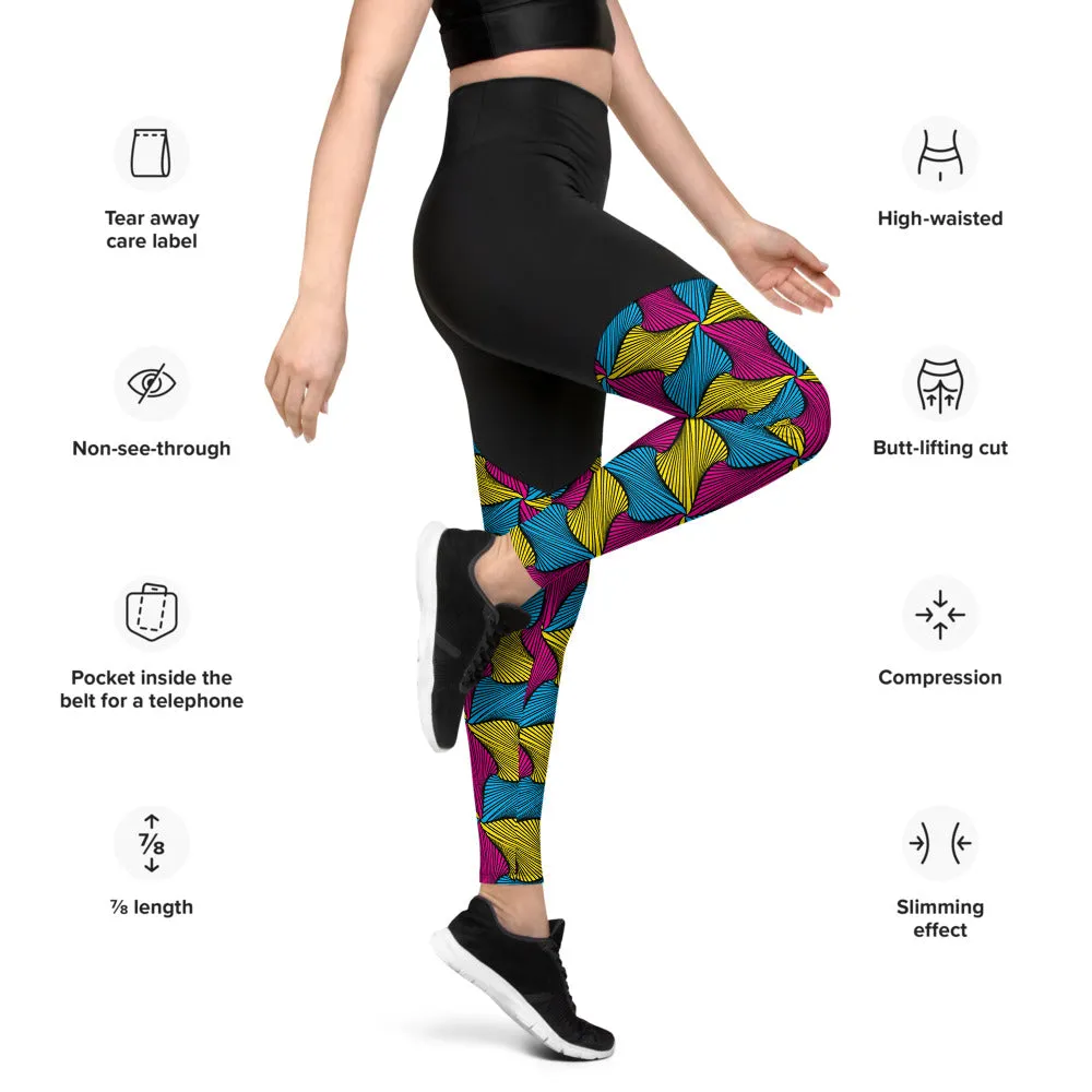 Women's Two Tone Ankara Wax Print High Waist Yoga Pants Workout Leggings For Jiu Jitsu, MMA, No Gi & Wrestling 001