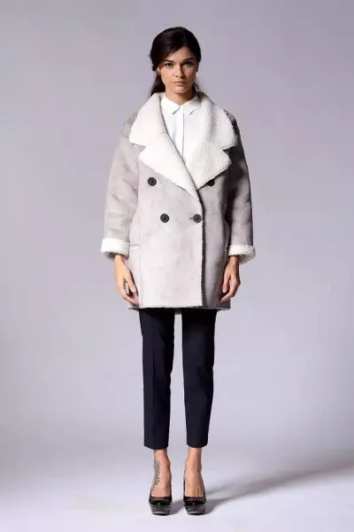 Women's Double Breasted Medium Long Winter Coat with Wool Inside