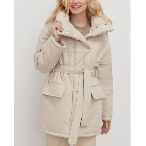 Women's mid-length coat with irregular buttons and cotton lining