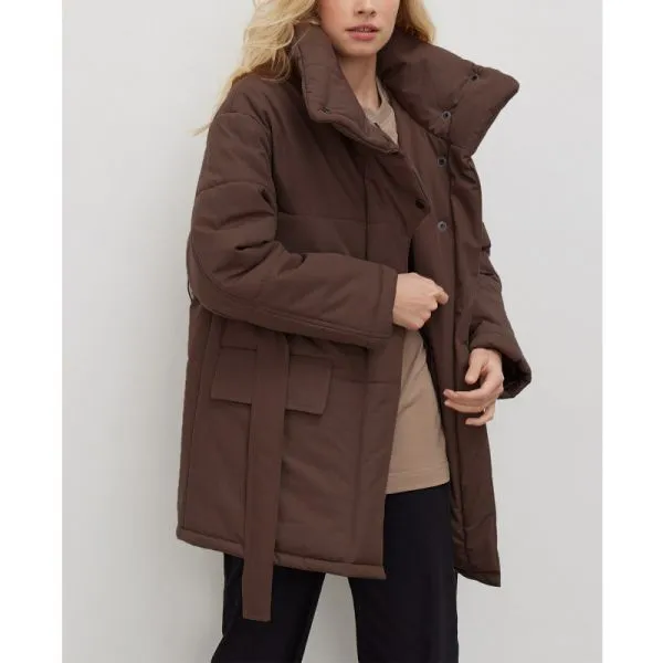 Women's mid-length coat with irregular buttons and cotton lining