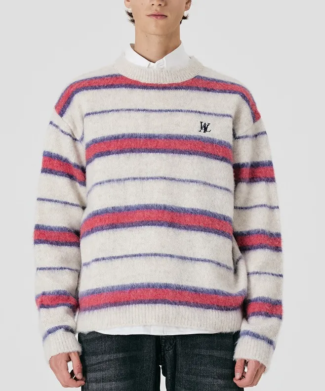 WOOALONG  |[WOOALONG]★ Signature hairy stripe knit