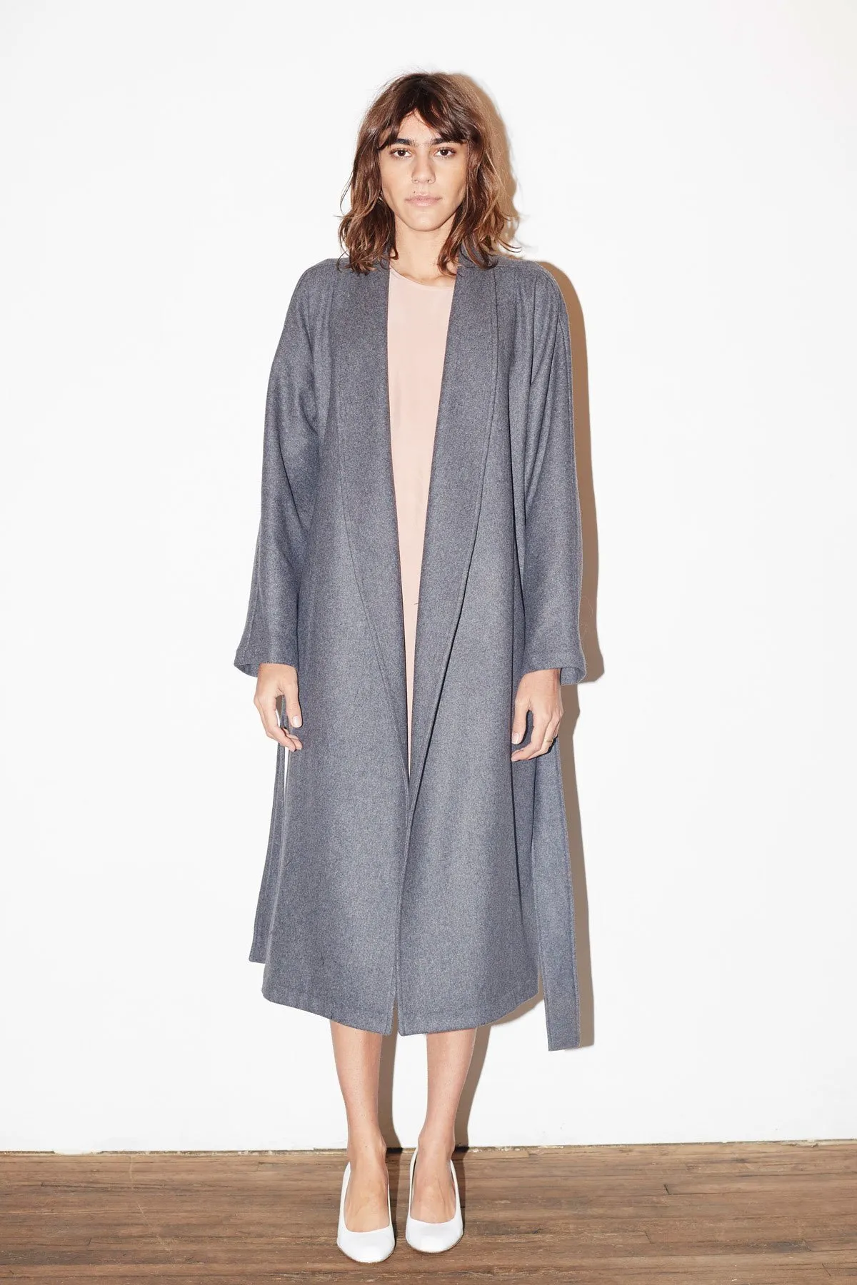 Wool Kimono Coat - Charcoal 