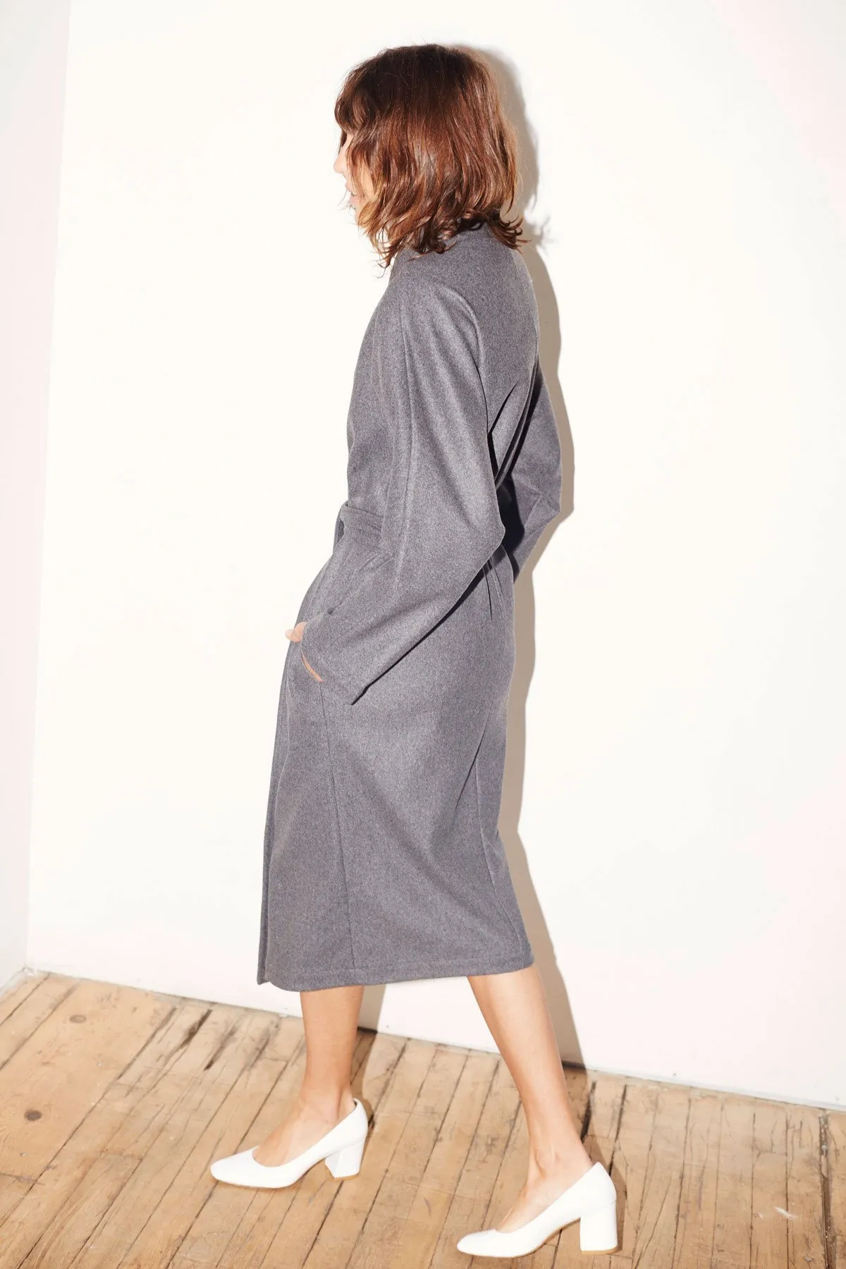 Wool Kimono Coat - Charcoal 