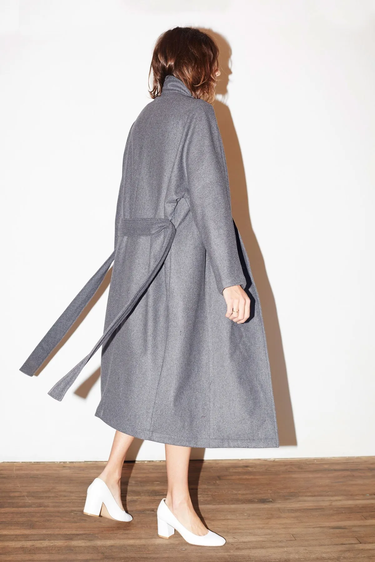 Wool Kimono Coat - Charcoal 