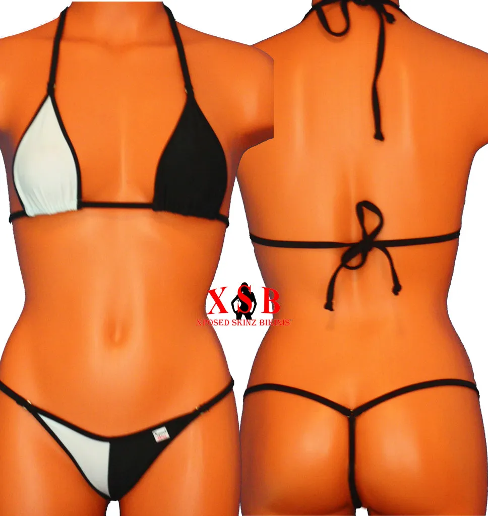 Xposed Skinz Bikinis x105 Two-Tone Color CenterSeam Micro Bikini Thong - Black